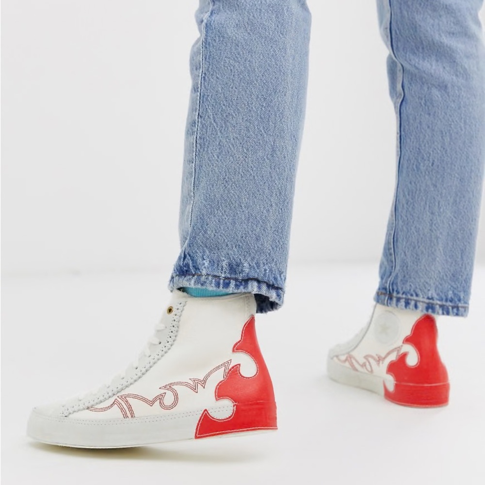 Converse Chucks Taylor Sasha High-Top Sneakers with Red Flame Western Design - Picture 15 of 15